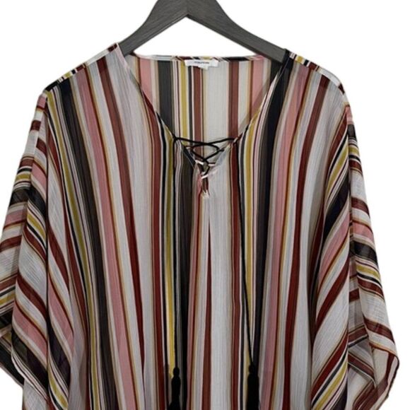Maurices lace up v-neck kimono top Multi-Colored Stripes Women's Medium NEW - Picture 2 of 10